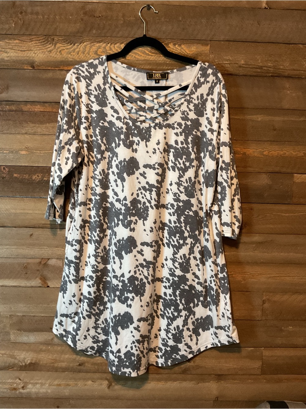 L&B Lucky & Blessed White Black Cow Print Knit Dress Women’s Size Small